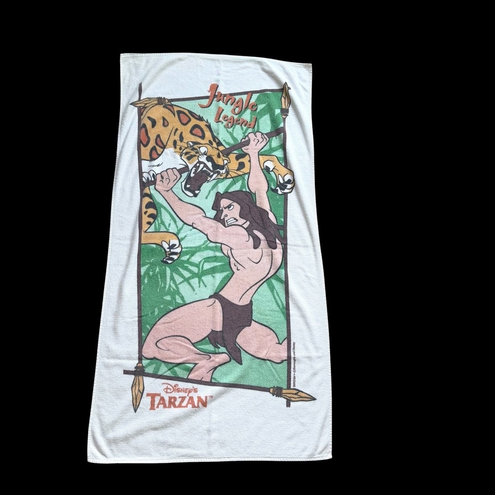 80's Disney Tarzan Jungle Legend Beach Towel 100% Cotton Kids White 26x56